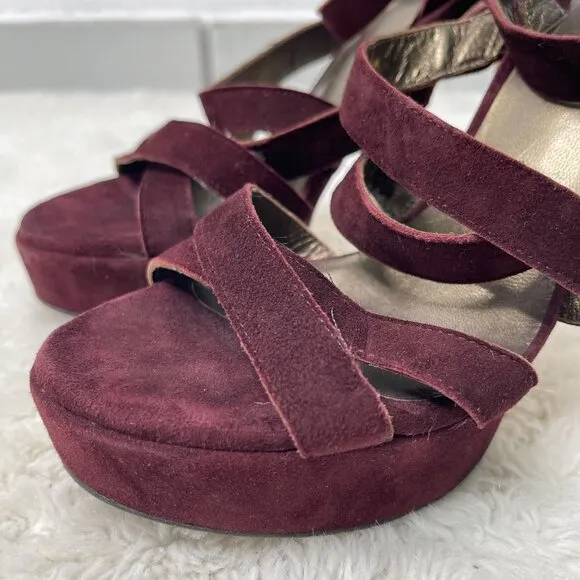 Stuart Weitzman Women's Burgundy Purple Suede Platform Heels Shoes Size 6.5