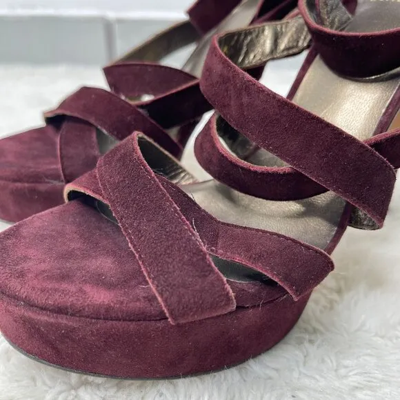 Stuart Weitzman Women's Burgundy Purple Suede Platform Heels Shoes Size 6.5