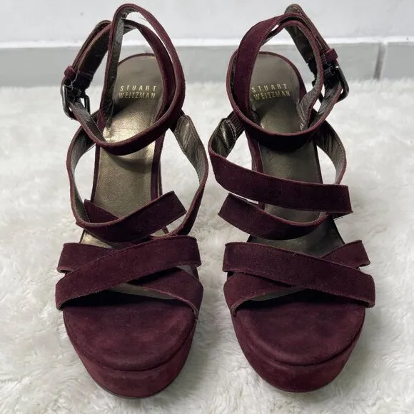 Stuart Weitzman Women's Burgundy Purple Suede Platform Heels Shoes Size 6.5