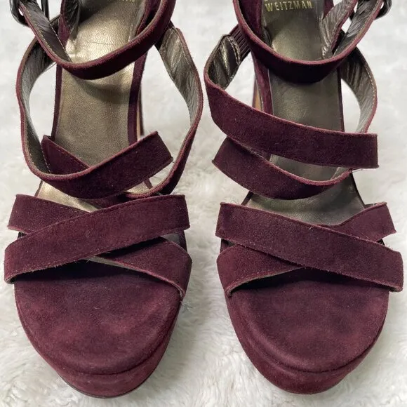 Stuart Weitzman Women's Burgundy Purple Suede Platform Heels Shoes Size 6.5