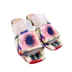 Stuart Weitzman Women's Cayman 35 Tie-Dye Block Heel Block Slide Sandals Size 5B