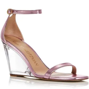 Stuart Weitzman Womens Nudistlucite 85 Pink Leather Wedge Heels Shoes NWT