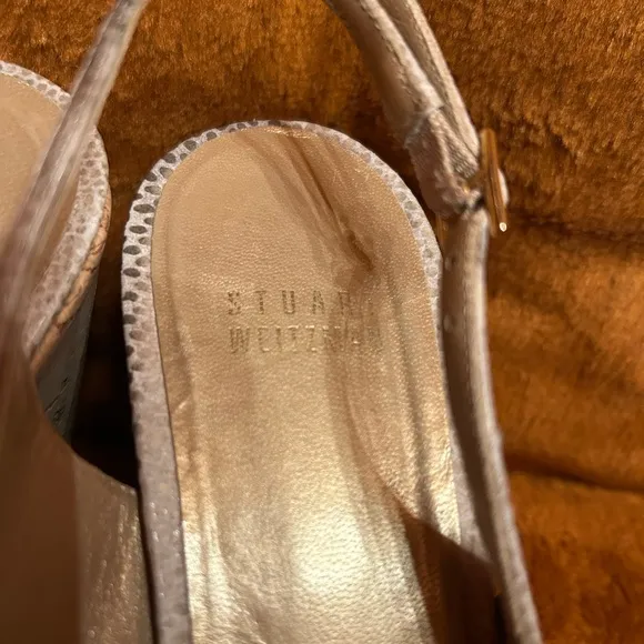 Stuart Weitzman Women's Snake Print Slingback Wedge Cork Sandals Peep Toe 7.5
