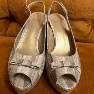 Stuart Weitzman Women's Snake Print Slingback Wedge Cork Sandals Peep Toe 7.5