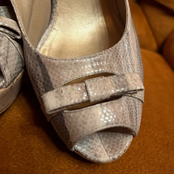 Stuart Weitzman Women's Snake Print Slingback Wedge Cork Sandals Peep Toe 7.5