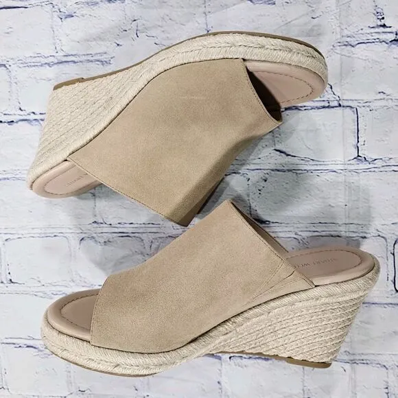 Stuart Weitzman WOMENS SZ 9 Marabella Beige Suede Espadrille Wedge Sandals