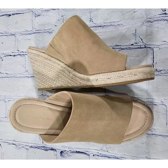 Stuart Weitzman WOMENS SZ 9 Marabella Beige Suede Espadrille Wedge Sandals