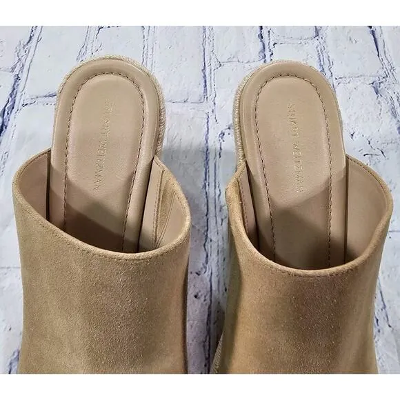 Stuart Weitzman WOMENS SZ 9 Marabella Beige Suede Espadrille Wedge Sandals
