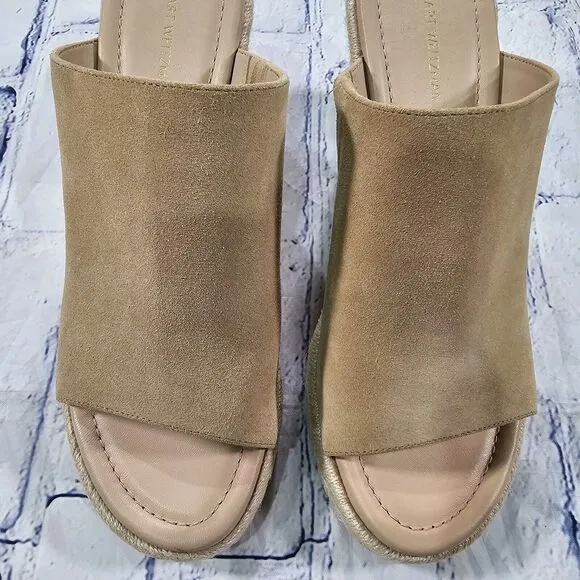 Stuart Weitzman WOMENS SZ 9 Marabella Beige Suede Espadrille Wedge Sandals