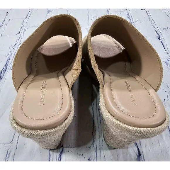 Stuart Weitzman WOMENS SZ 9 Marabella Beige Suede Espadrille Wedge Sandals