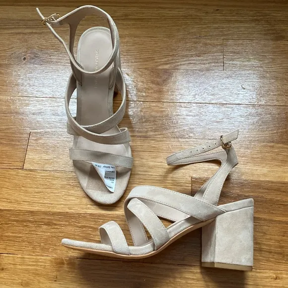 Stuart Weizmann Ave ankle strap block heel sandals