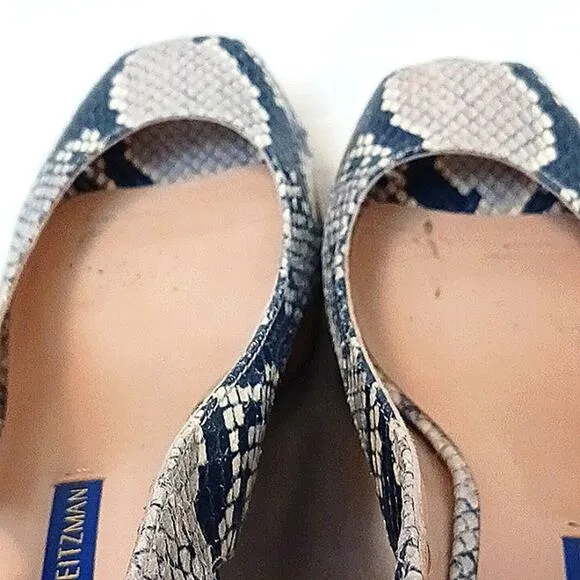 Stuart Weizmann Womens Heels Sz 6.5 GRAY Jean Wedge Shoes Roccia Snakeskin Cork