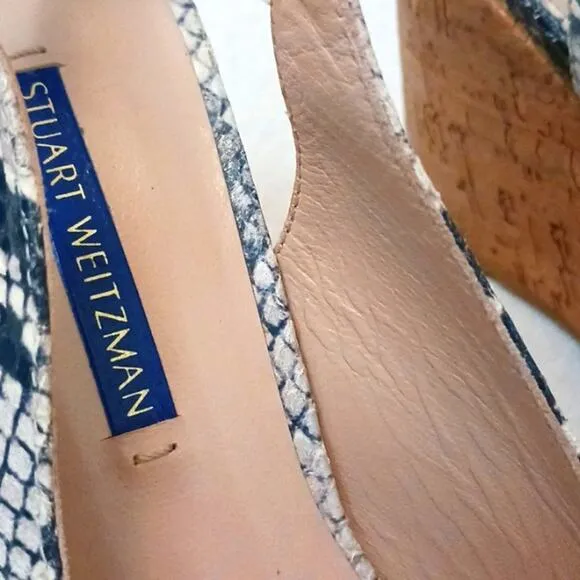 Stuart Weizmann Womens Heels Sz 6.5 GRAY Jean Wedge Shoes Roccia Snakeskin Cork