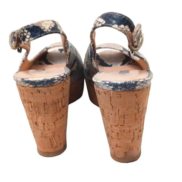 Stuart Weizmann Womens Heels Sz 6.5 GRAY Jean Wedge Shoes Roccia Snakeskin Cork