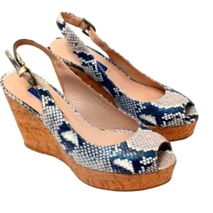 Stuart Weizmann Womens Heels Sz 6.5 GRAY Jean Wedge Shoes Roccia Snakeskin Cork