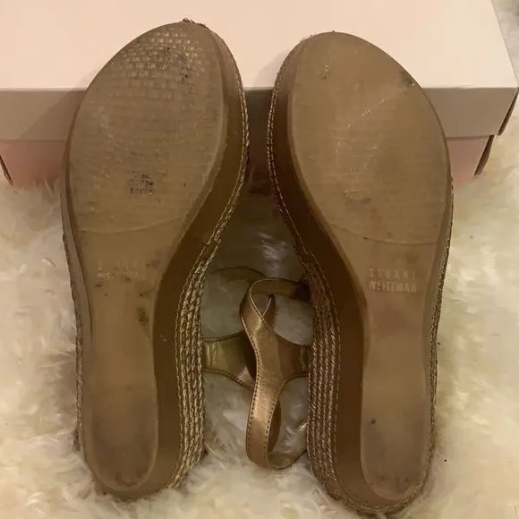 Stuart Weitzman metallic raffia Flatty sandals