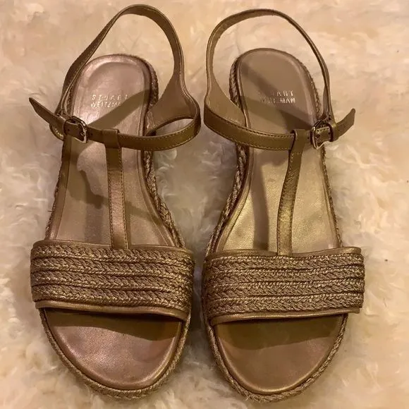 Stuart Weitzman metallic raffia Flatty sandals