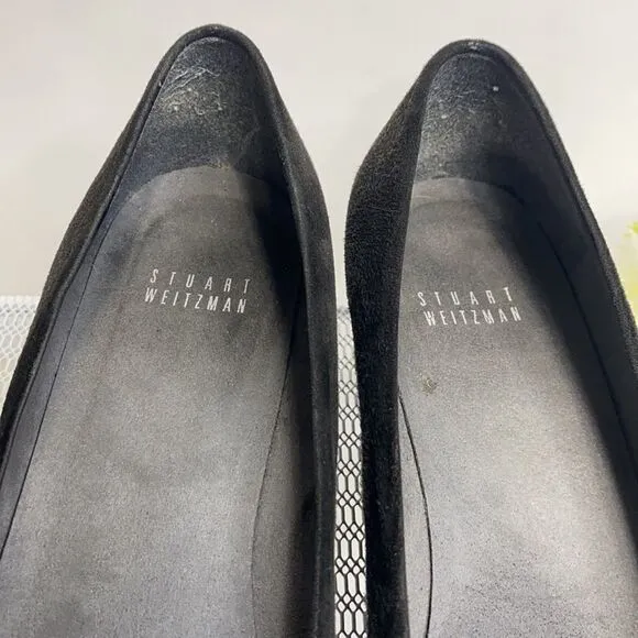 Stuart Weitzman Black Dotsun Suede Bow Low Wedge Heels Shoes Black 7