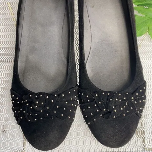 Stuart Weitzman Black Dotsun Suede Bow Low Wedge Heels Shoes Black 7