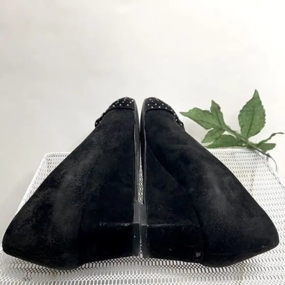 Stuart Weitzman Black Dotsun Suede Bow Low Wedge Heels Shoes Black 7