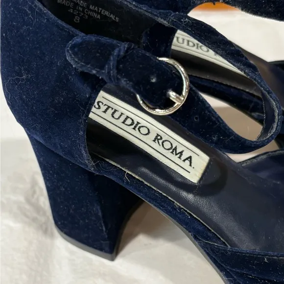 Studio Roma Vintage Blue Velvet Platform Mary Jane Shoes