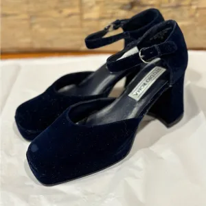Studio Roma Vintage Blue Velvet Platform Mary Jane Shoes