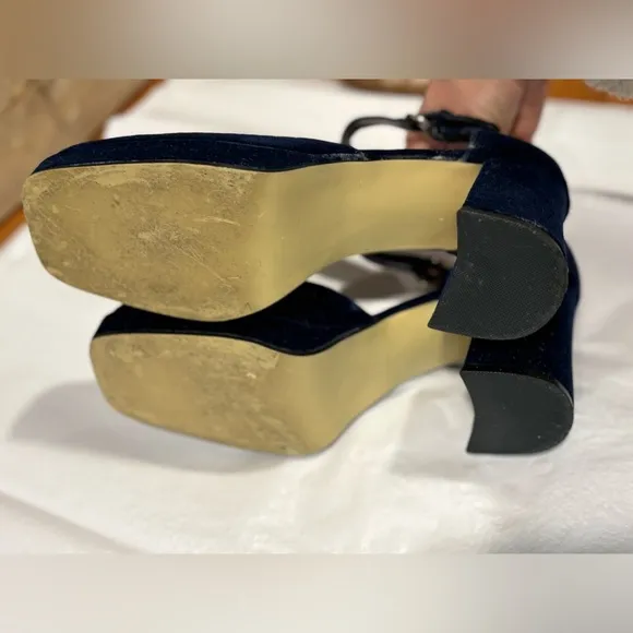 Studio Roma Vintage Blue Velvet Platform Mary Jane Shoes
