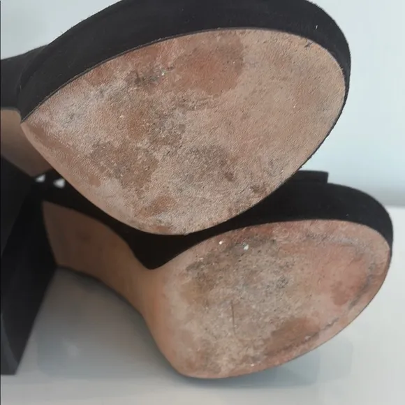 Stunning Stuart Weitzman Mint Black &amp; Gold Women's Suede Platform Heels Worn 1x