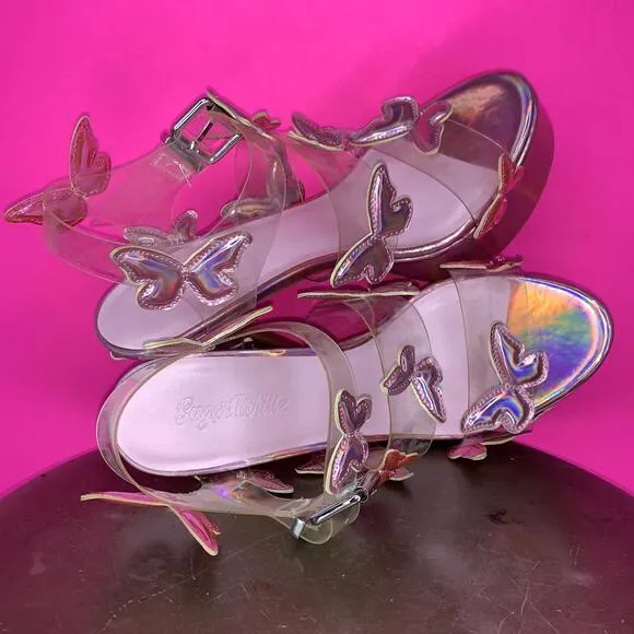 Sugar Thrillz Sweet Butterfly Baby Platform Heels - Holographic Pink Sz 9