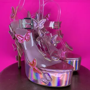 Sugar Thrillz Sweet Butterfly Baby Platform Heels - Holographic Pink Sz 9