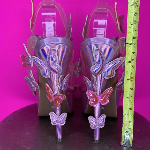 Sugar Thrillz Sweet Butterfly Baby Platform Heels - Holographic Pink Sz 9