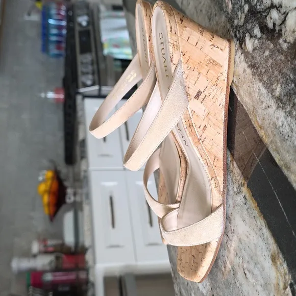 SUPER CLEAN Stuart Weitzman Aleena 50 Wedge Sandals Size 8.5 Tan Suede
