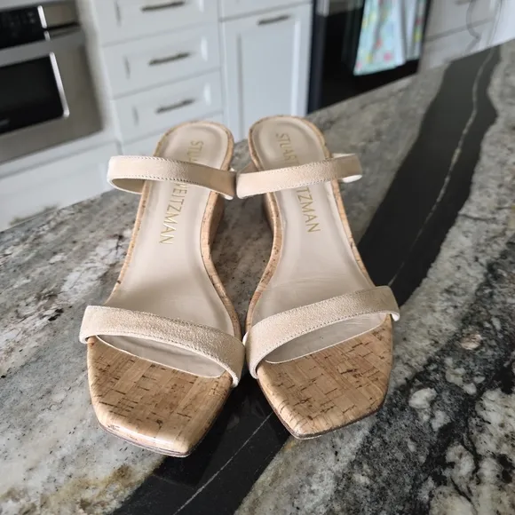 SUPER CLEAN Stuart Weitzman Aleena 50 Wedge Sandals Size 8.5 Tan Suede