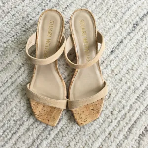 SUPER CLEAN Stuart Weitzman Aleena 50 Wedge Sandals Size 8.5 Tan Suede