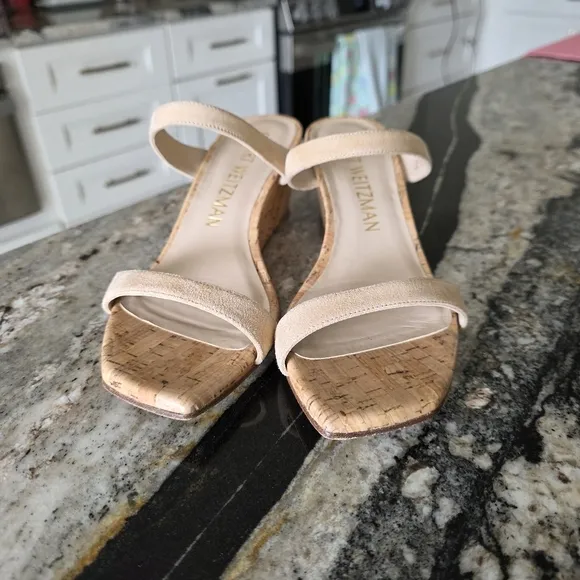 SUPER CLEAN Stuart Weitzman Aleena 50 Wedge Sandals Size 8.5 Tan Suede