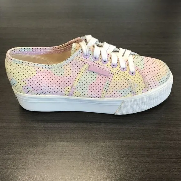 Superga Fantasy Pink &amp; Pastels Cotton Sneaker Shoes w/ White Platform Women 8