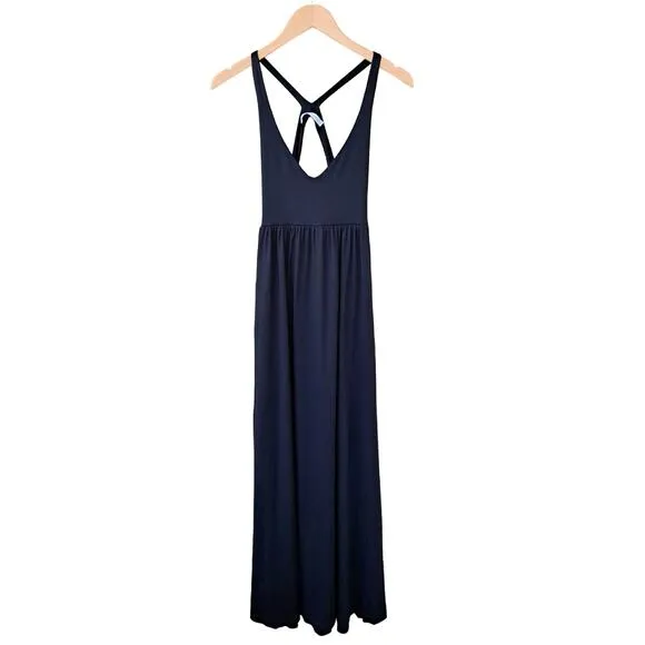 SUSANA MONACO Black Maxi Dress Size Ssmall Open Strappy Back Low Cut High Waist