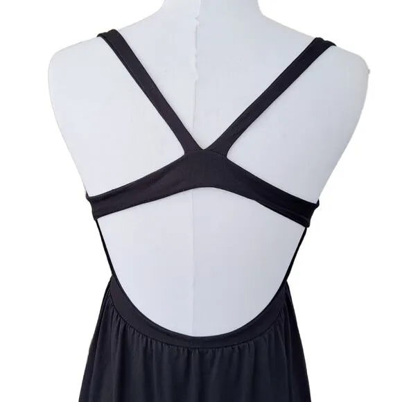 SUSANA MONACO Black Maxi Dress Size Ssmall Open Strappy Back Low Cut High Waist