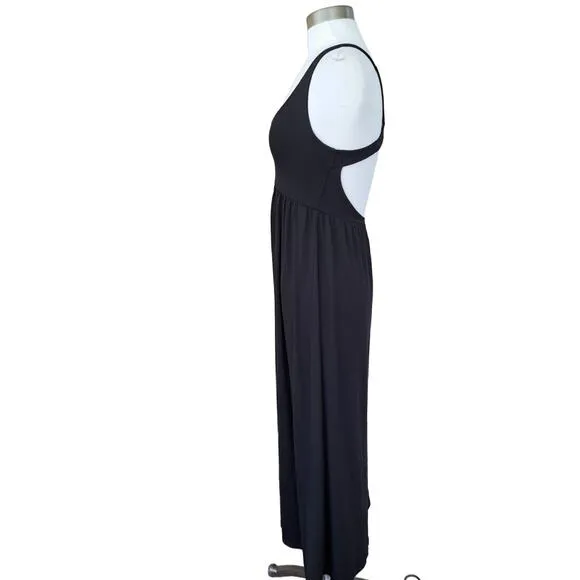 SUSANA MONACO Black Maxi Dress Size Ssmall Open Strappy Back Low Cut High Waist