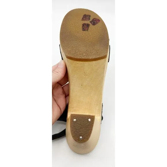 Swedish Hasbeens Merci Leather Sandals Black Leather Size 10
