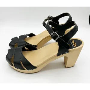 Swedish Hasbeens Merci Leather Sandals Black Leather Size 10