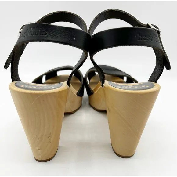Swedish Hasbeens Merci Leather Sandals Black Leather Size 10