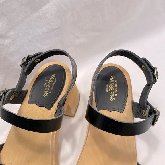 SWEDISH HASBEENS Tanja Black Braided Leather Clog Sandals