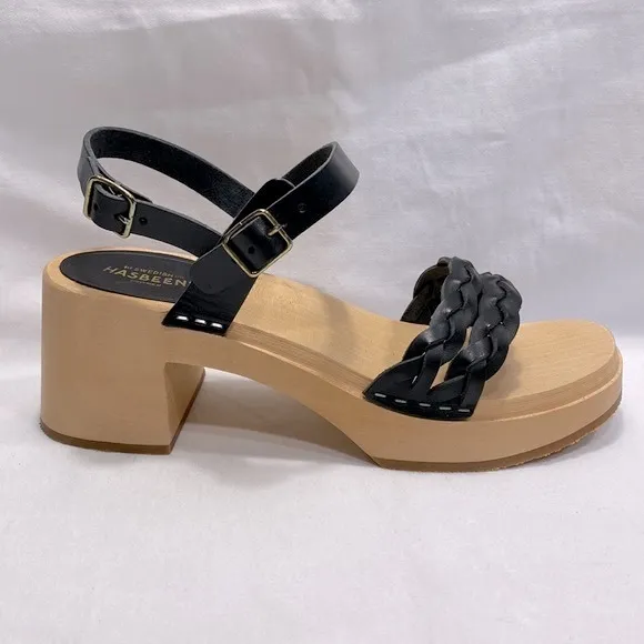 SWEDISH HASBEENS Tanja Black Braided Leather Clog Sandals