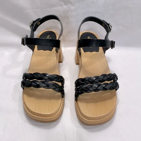 SWEDISH HASBEENS Tanja Black Braided Leather Clog Sandals