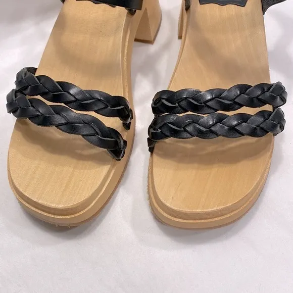 SWEDISH HASBEENS Tanja Black Braided Leather Clog Sandals
