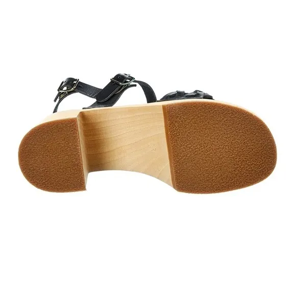 SWEDISH HASBEENS Tanja Black Braided Leather Clog Sandals