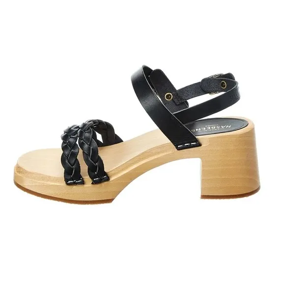 SWEDISH HASBEENS Tanja Black Braided Leather Clog Sandals