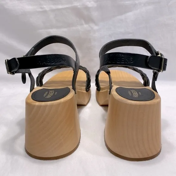 SWEDISH HASBEENS Tanja Black Braided Leather Clog Sandals