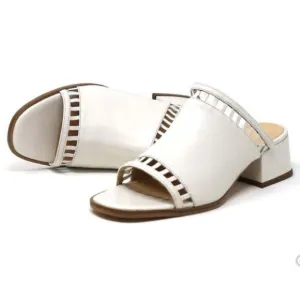 SYLVEN NEW YORK Sage White Leather Block Heel Slide Sandal Size 40